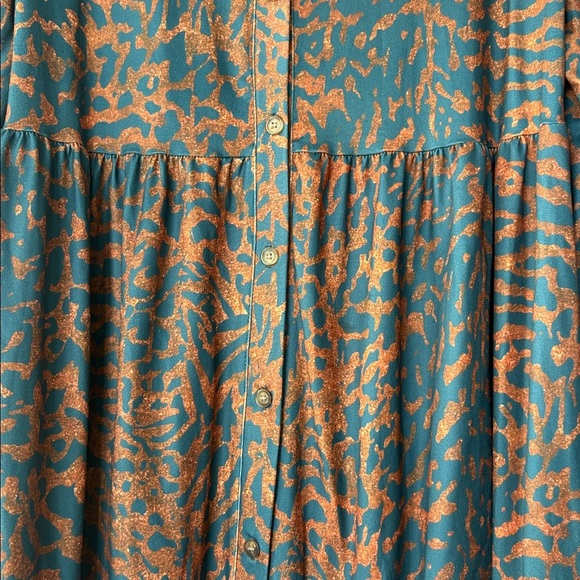 Navy blue dress with Coral 🪸 patterned design 7/8 length sleeves - Picture 5 of 9